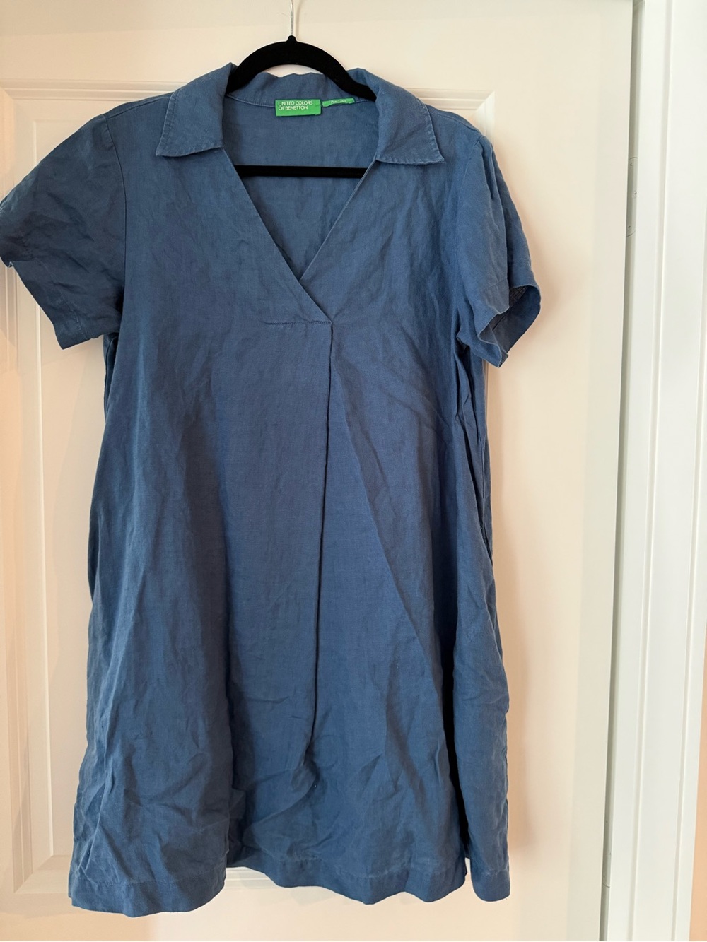 United Colors Of Benetton Blue Linen V-Neck Short Sleeve dress